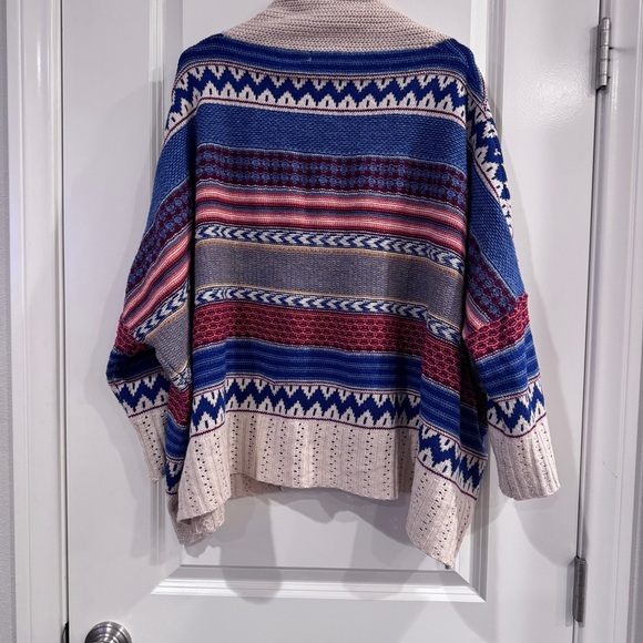 AMOR BOHO BLUE CREAM ORANGE RUST COVER-UP SWEATER BOHEMIAN RETRO  EARTH TONES OS - Picture 9 of 14